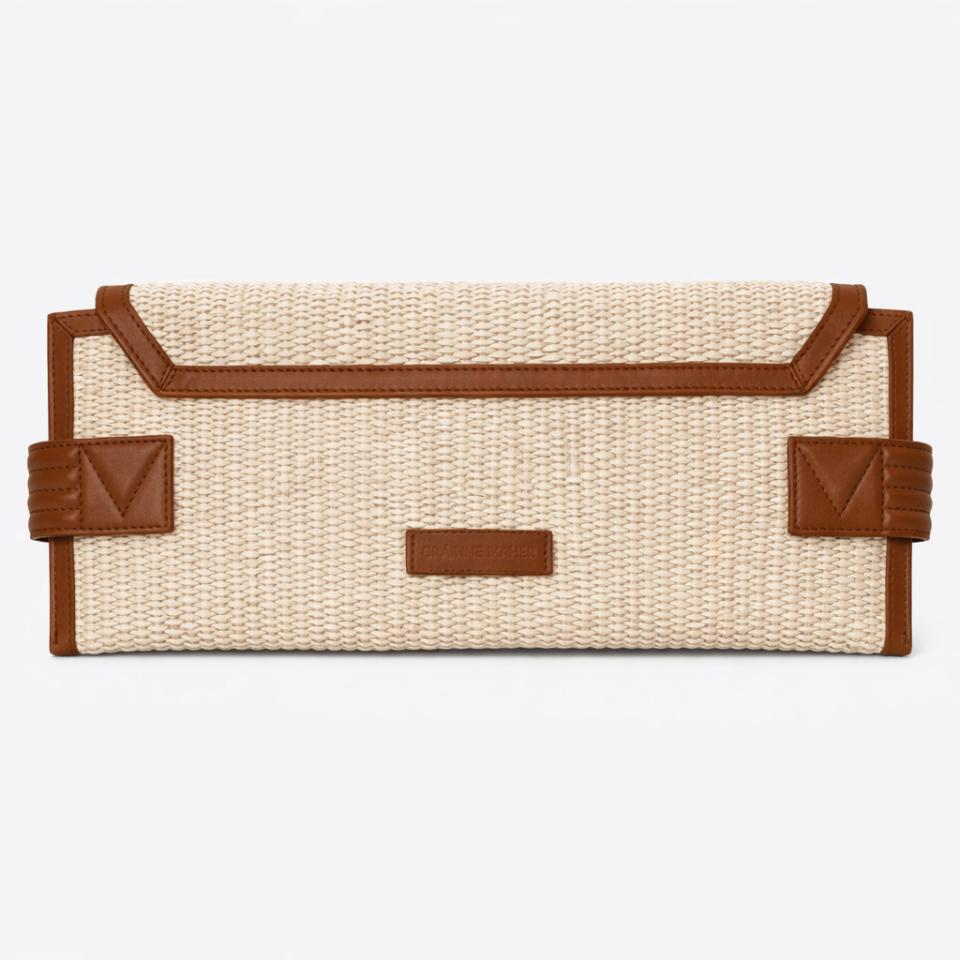 ÉRIU EAST WEST CLUTCH Cream Raffia Tan Leather Grainne Maher