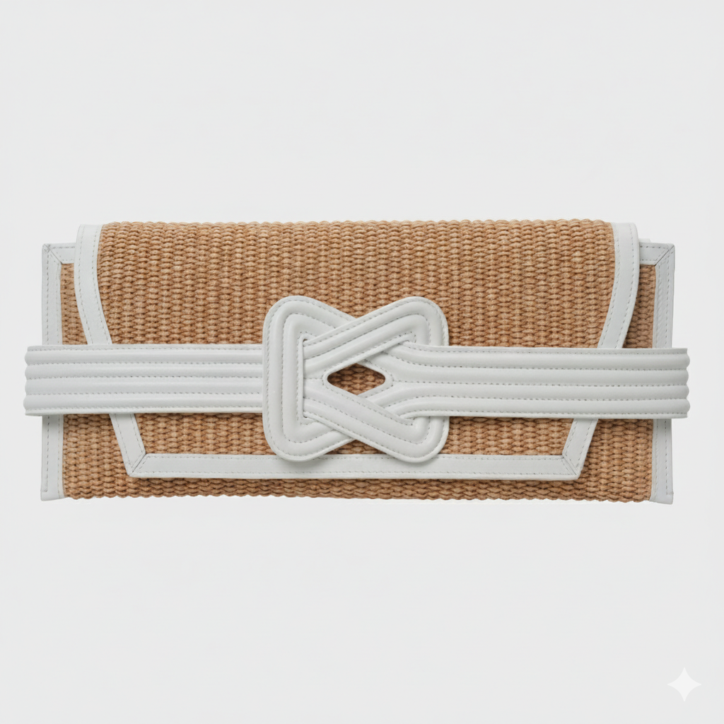 ERIU CLUTCH CREAM RAFFIA & WHITE LEATHER Grainne Maher