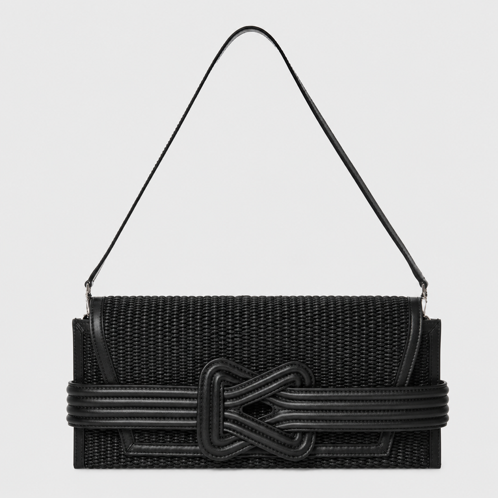 ÉRIU CLUTCH BLACK RAFFIA & BLACK LEATHER Grainne Maher