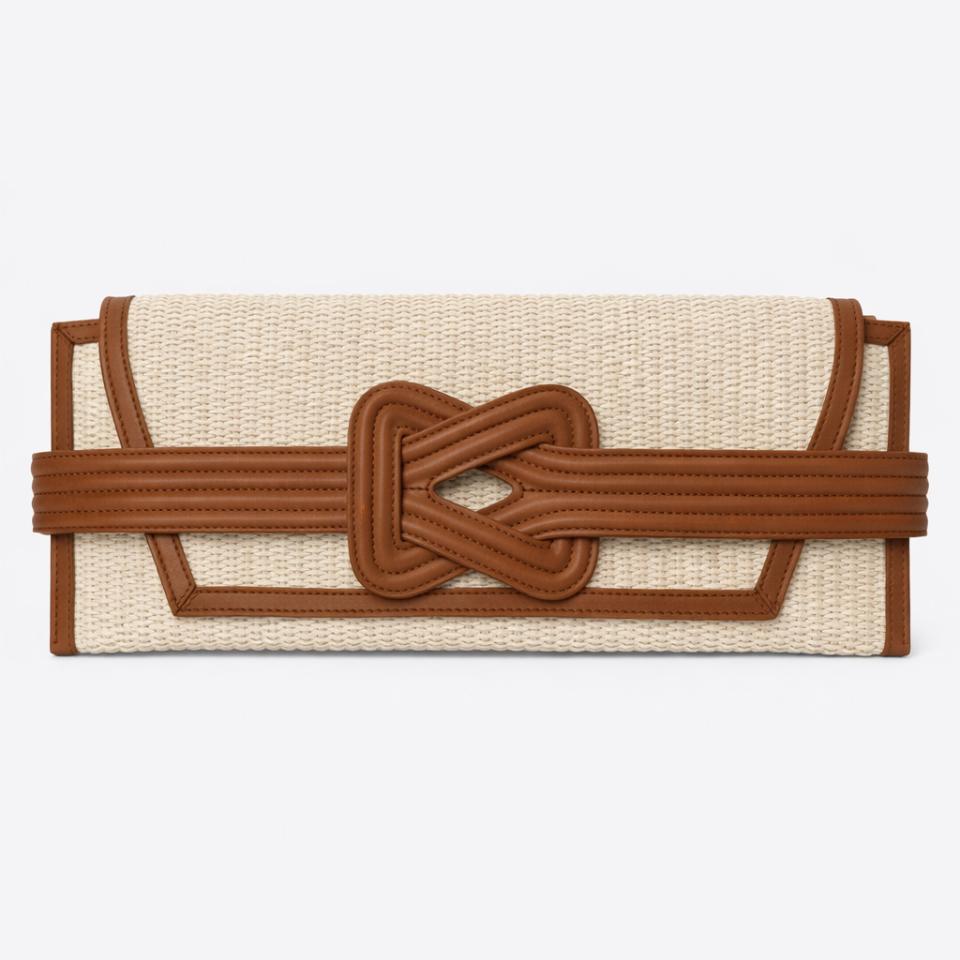 ÉRIU EAST WEST CLUTCH Cream Raffia Tan Leather Grainne Maher