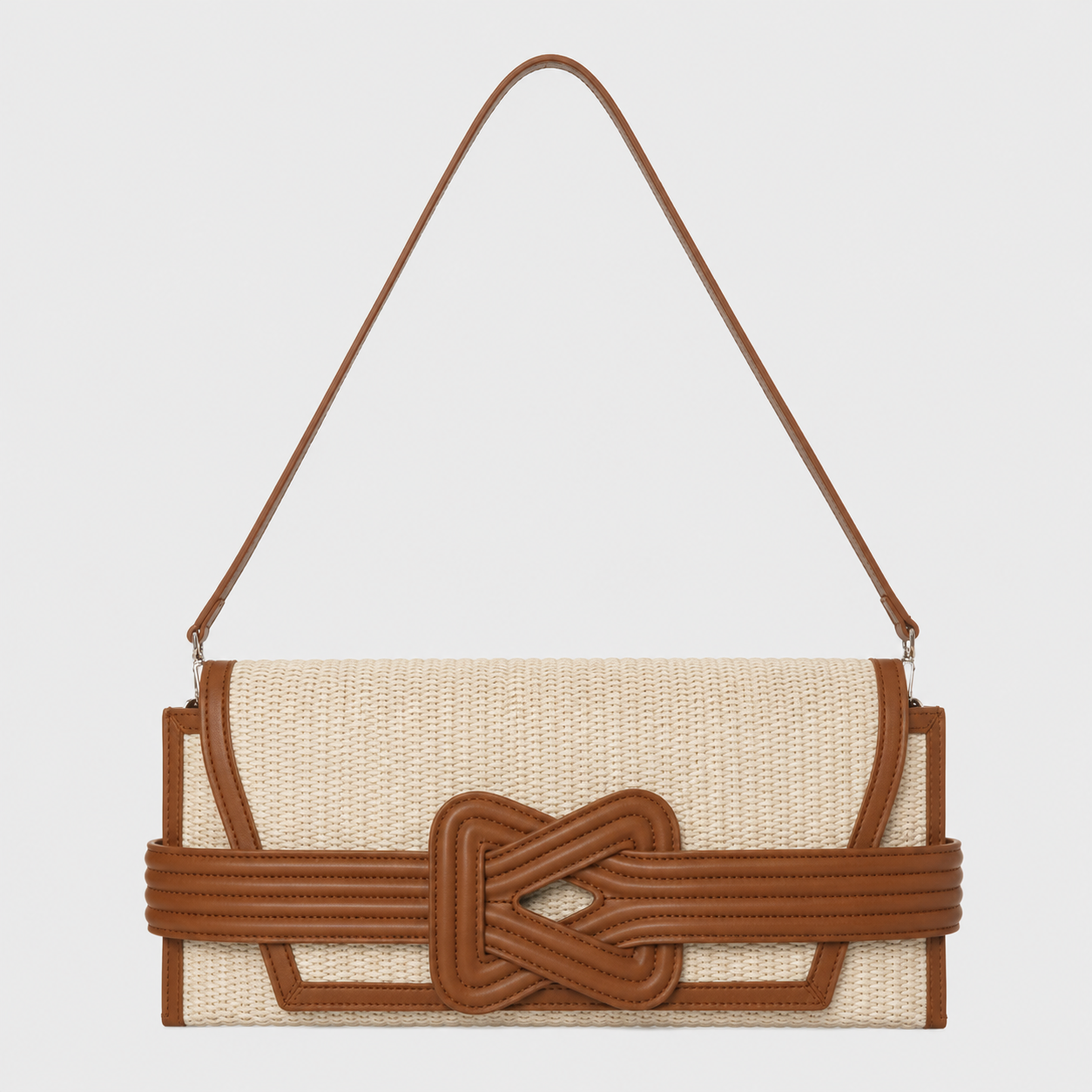 ÉRIU EAST WEST CLUTCH Cream Raffia Tan Leather Grainne Maher