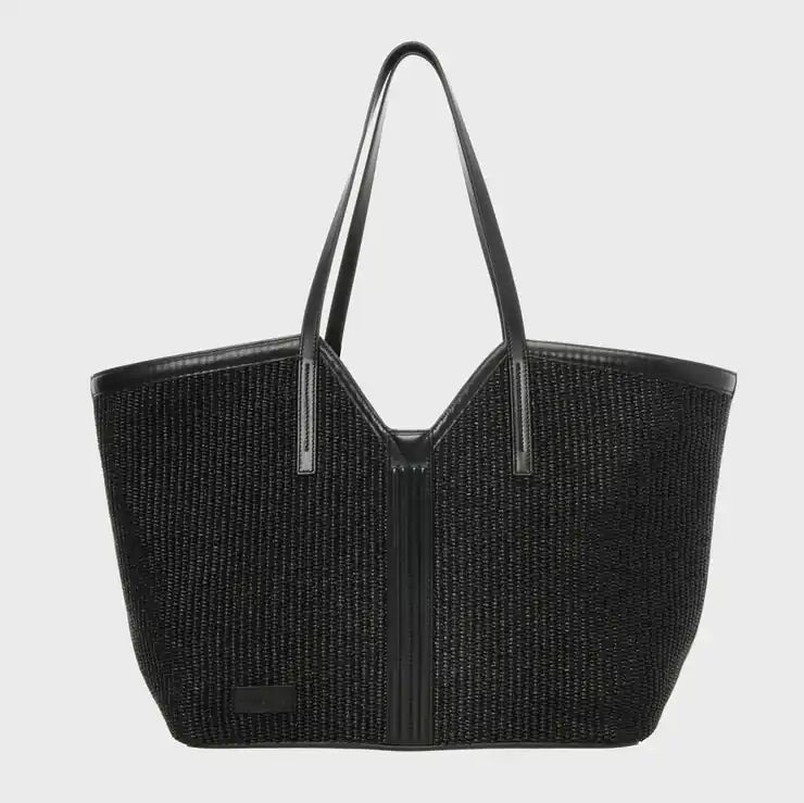 BANBHA TOTE Black Raffia & Black Leather Grainne Maher