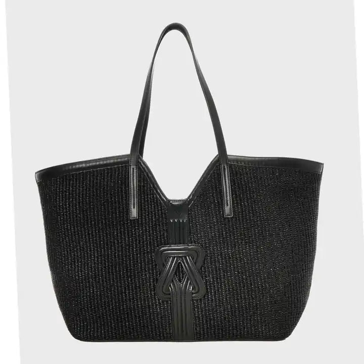 BANBHA TOTE Black Raffia & Black Leather Grainne Maher