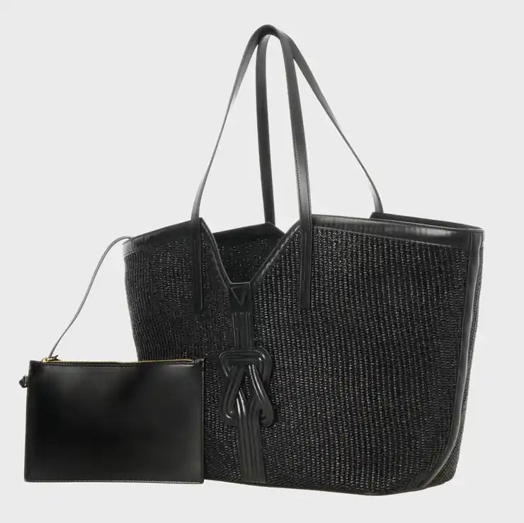 BANBHA TOTE Black Raffia & Black Leather Grainne Maher