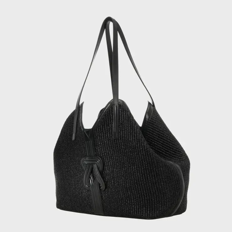 BANBHA TOTE Black Raffia & Black Leather Grainne Maher