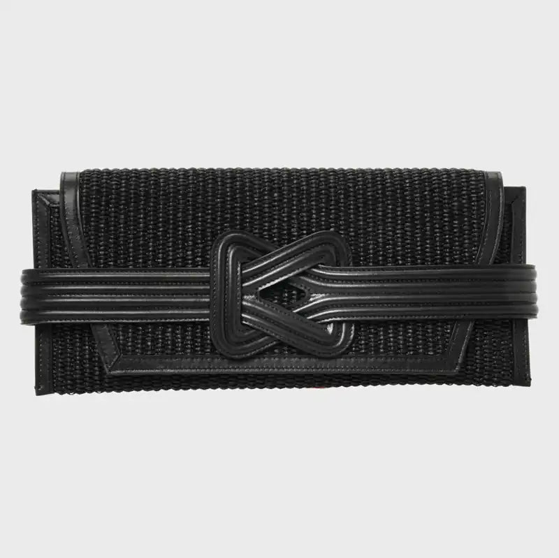 ÉRIU EAST WEST CLUTCH Black Raffia Black Leather