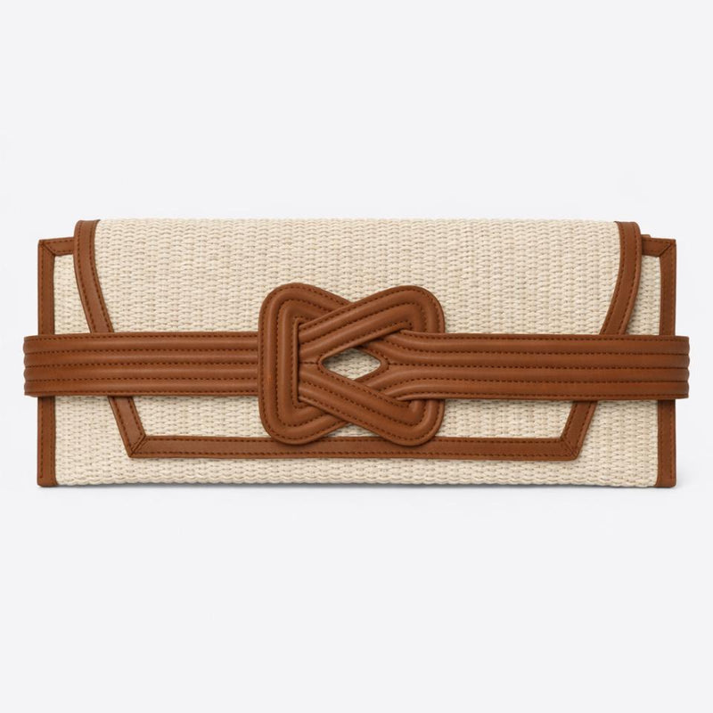 ÉRIU EAST WEST CLUTCH Cream Raffia Tan Leather