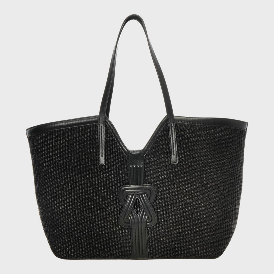 BANBHA TOTE Black Raffia Black Leather Grainne Maher