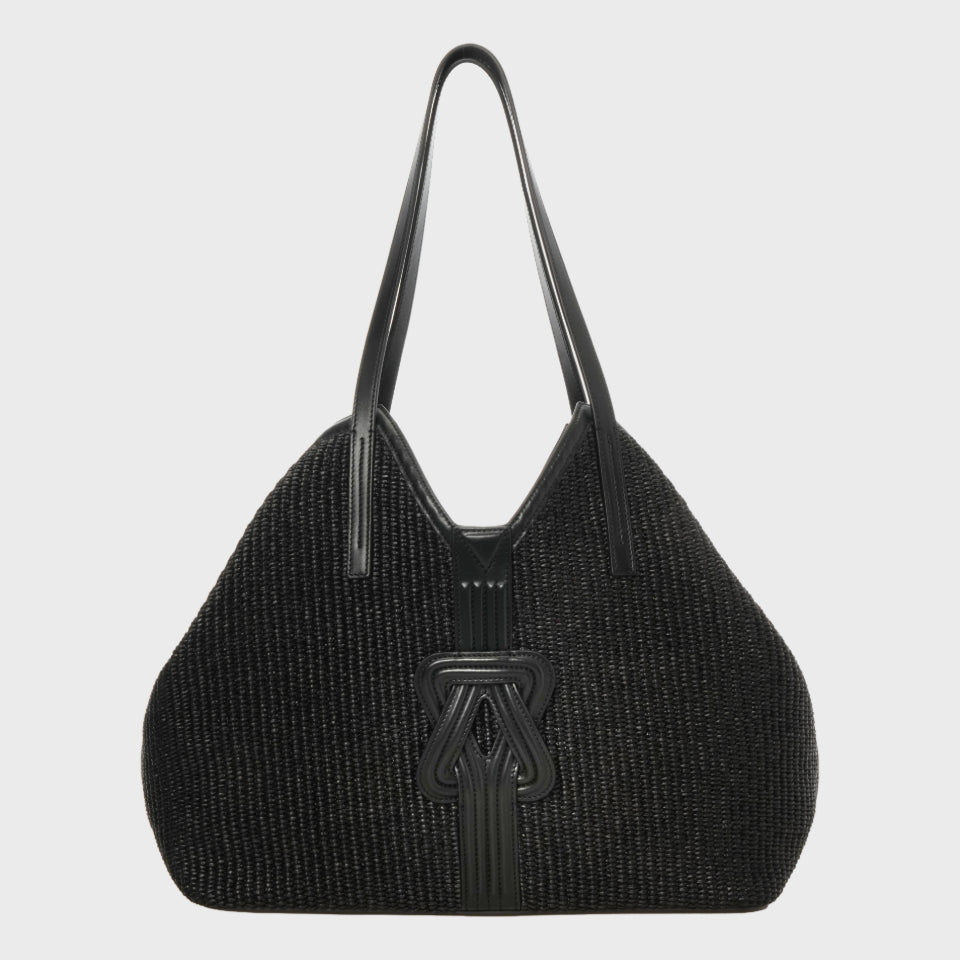 BANBHA TOTE Black Raffia Black Leather Grainne Maher